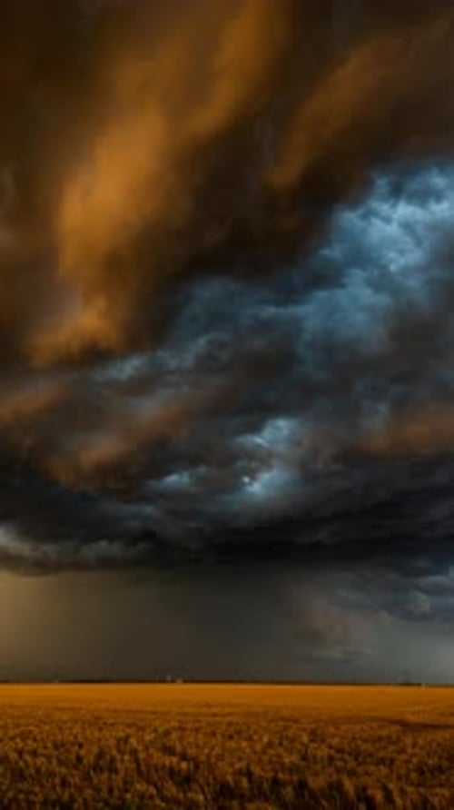 Dramatic Storm Clouds Over Wheat Field at Sunset