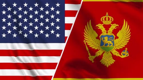 USA and Montenegro Flags Waving Side-by-Side Animation