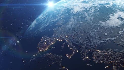 Nightly Earth Planet in Outer Space City Lights and Night Countries From Galaxy Life of People Solar