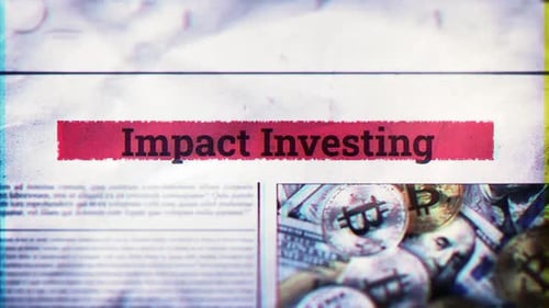Impact Investing Glitch Title Reveal on Grungy Newspaper Background