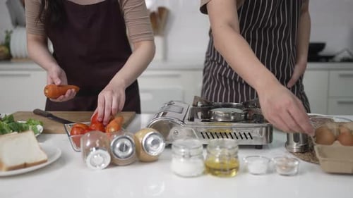 Adults Cooking in a Modern Kitchen