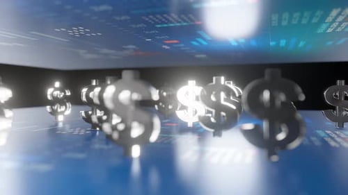 Financial Data Display with Animated Silver Dollar Signs