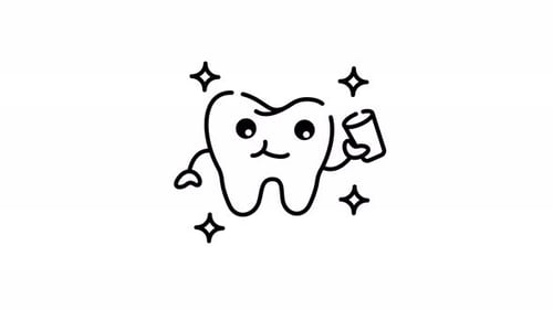 Cute Cartoon Tooth Character with Cup and Sparkles Animation