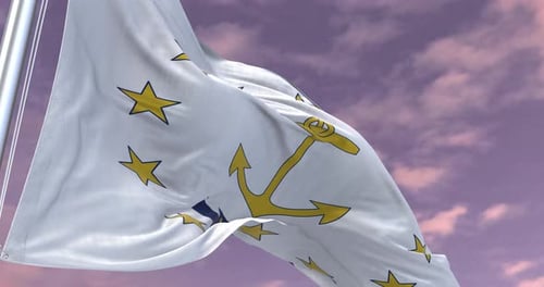 Realistic Rhode Island State Flag Waving Against Sky
