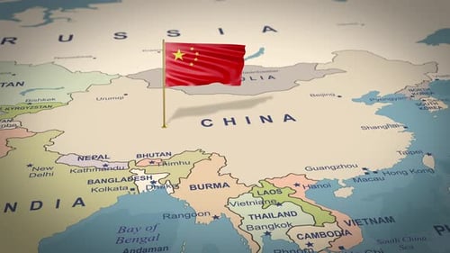 4K Animated China Map with Flag Texture Loop