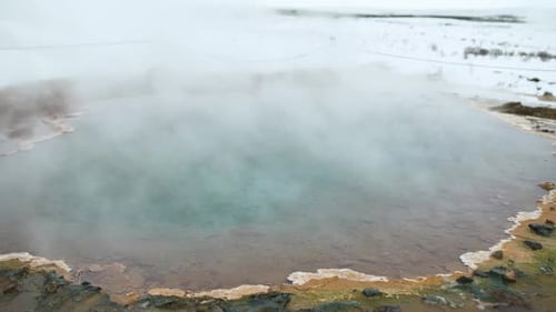 Hot Geothermal Hot Springs and Geyser with Steam Iceland