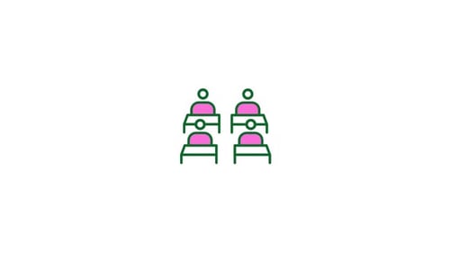 Animated Students at Desks Flat Design Icon