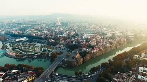 Aerial Drone View Of Central Part Of Tbilisi Capital Of Georgia