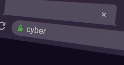 Typing cyber into address bar search screen animation, screen view of search page 4K resolution