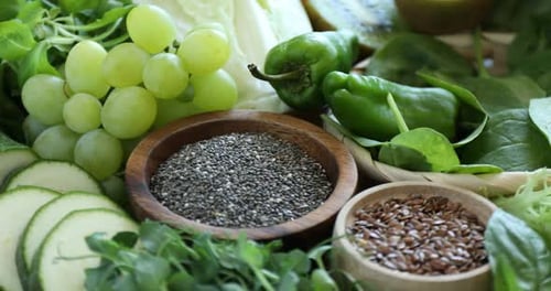 Close Up of Fresh Green Fruits and Vegetables