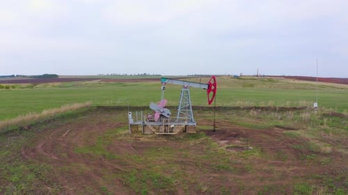 An Oil Rig Extracts Raw Materials From Underground in the Steppe