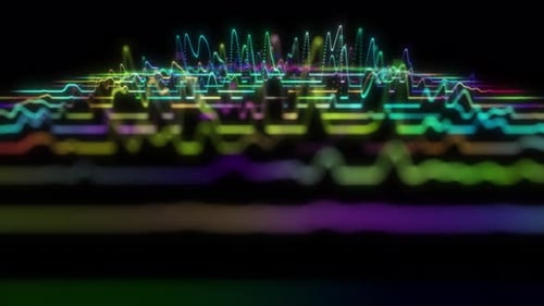Abstract neon music background. Multicolored sound waves black background. Digital color audio wavef