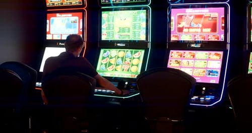 Batumi, Georgia - August 15 2023: Slider shot of modern casino slot machines
