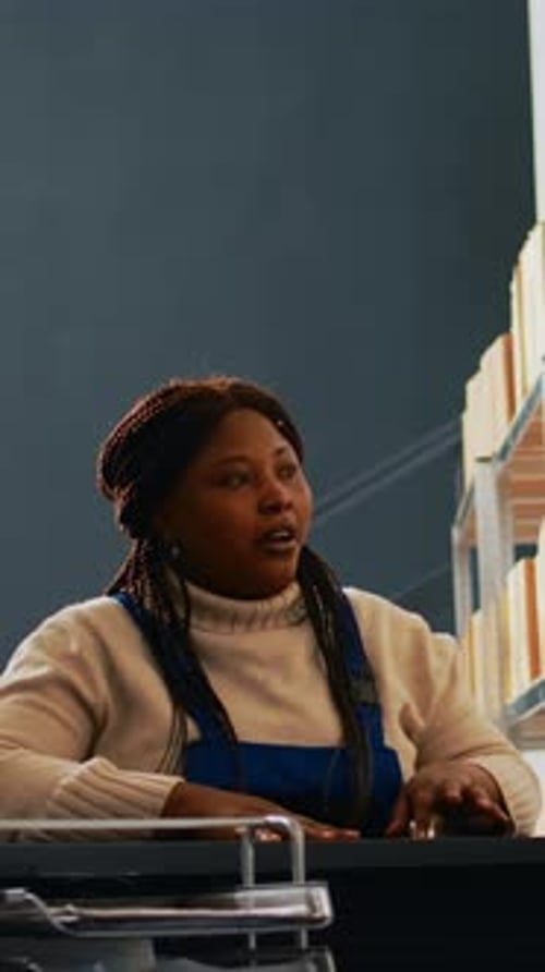 Vertical Video Warehouse Colleagues Checking Supplies Stock in Depot