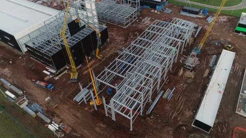 Metal Carcass of Future Warehouse at Construction Site