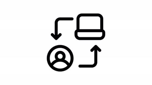 Flat Design Icon Animation: Person and Laptop Data Transfer