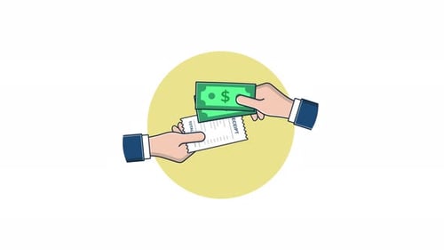 4k Hand Giving Receipt in Exchange of Cash. Cash Payment Concept Animation Video