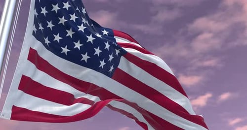 Realistic American Flag Waving on a Cloudy Day