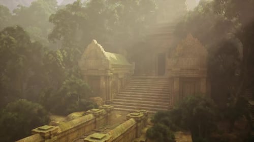 Ancient Mystical Sanctuary Overgrown Temple Path Leading to Sacred Site