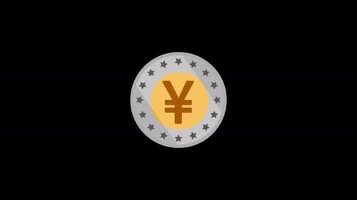 Realistisches 3D-Yuan-Münzsymbol isoliert auf schwarzer Hintergrundanimation. Vd\_1297