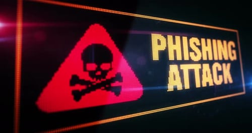Phishing attack symbol light flashing on digital display