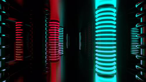 Turquoise And Pink Futuristic Corridor Neon Cylindrical Strobe Columns Background Vj Loop I 4K