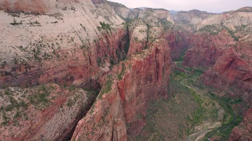 Aerial 4K footage of Angels Landing in Zion National Park, Utah, USA.