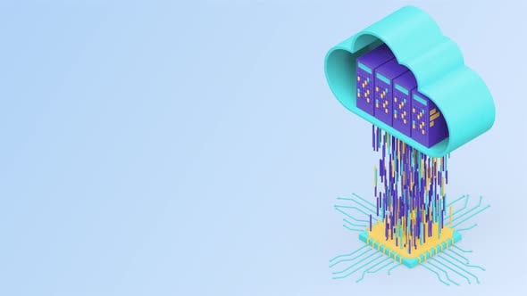 Animated Cloud Computing Concept with Data Flow, Elements Motion ...