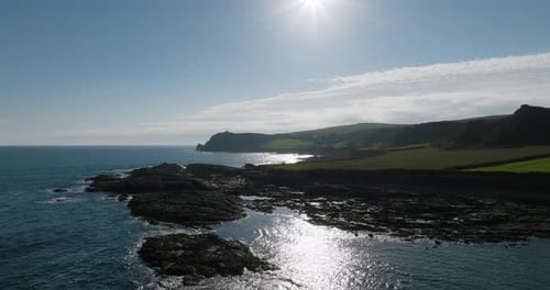 Aerial View of Coastline With Rocky Beach