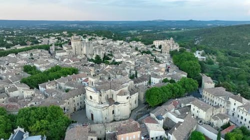 Above View Of Roman Catholic Church Of Saint-Étienne In Uzès, France. Aerial Drone Shot