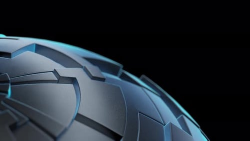 Futuristic Abstract Geometric Sphere with Blue Glowing Edges on Black Background
