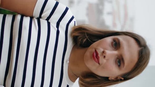 Beautiful Old Town Girl Posing at Rooftops Vertical Closeup Calm Tourist Rest