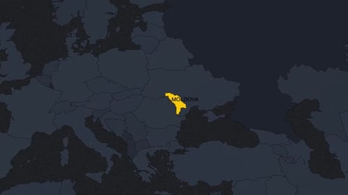 Animated World Map Zoom to Moldova Highlight