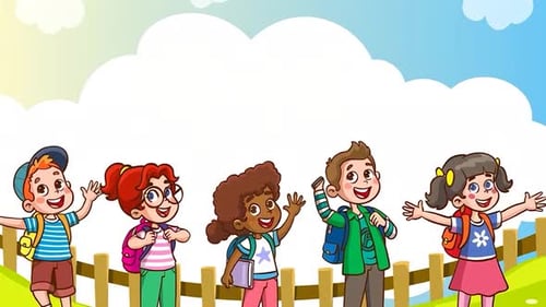 Happy School Children with Backpacks - Back to School