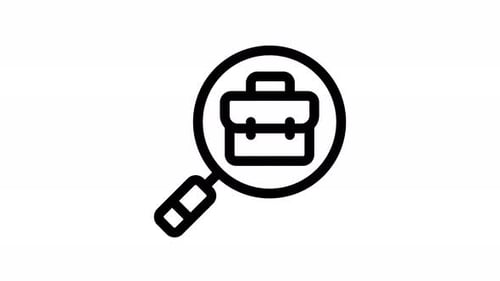 Flat Design Magnifying Glass Searching Briefcase Animation