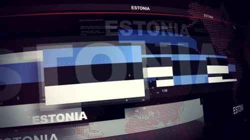 Futuristic Estonia Flag and Global Data Digital Display
