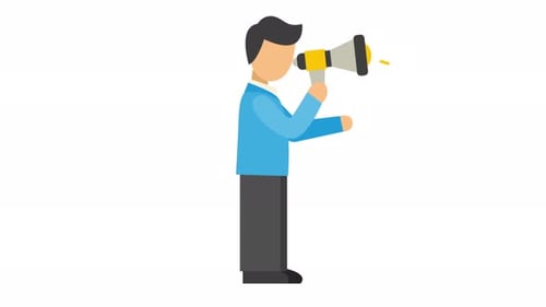 Animated Flat Design Character Speaking with Megaphone