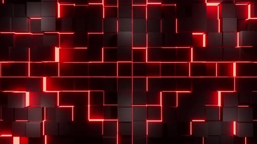 Schwarze bewegte Stahlwürfel mit roten Neonlichtern VJ Seamless Loop