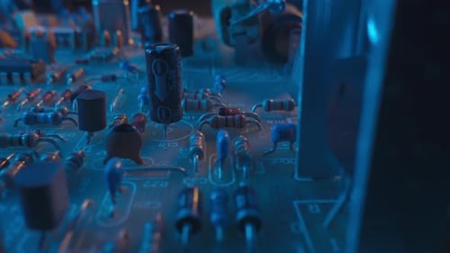 Computer Circuit Board Panning Close Up View