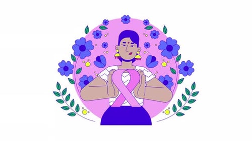 Indian feminist movement of pink ribbon 2D animation