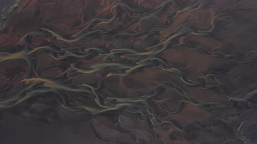 Aerial view of braided rivers, Iceland.