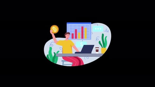 Animated Cryptocurrency Business Analytics Flat Design Illustration