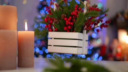 Christmas Home Decor with Glowing Tree and Candles