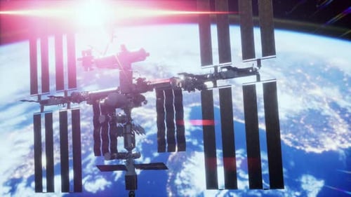 International Space Station in Outer Space Over the Planet Earth Orbit