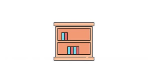 Flat Design Bookshelf Animation with Sliding Books Reveal
