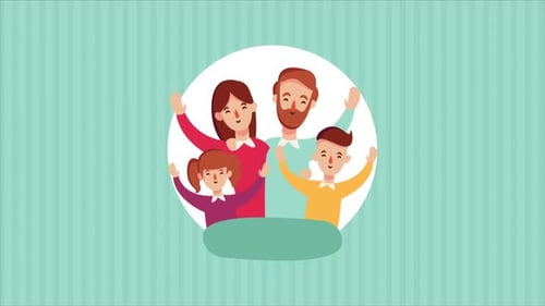 Flat Design Animation of Waving Couple and Family