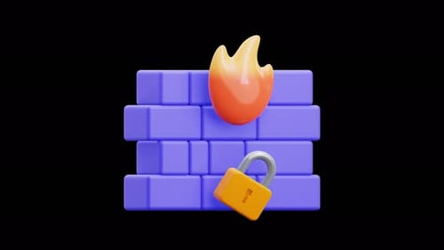 Modern 3D Firewall and Padlock Security Icon Animation