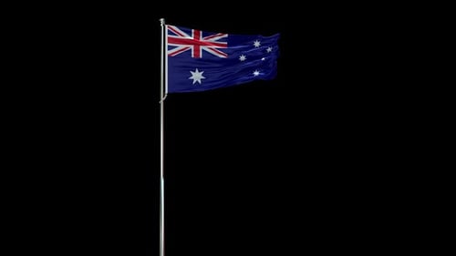 Australian Flag Waving on Flagpole 3D Animation