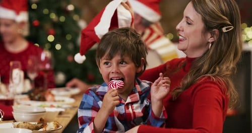 Festive Family Celebrates Christmas at Home