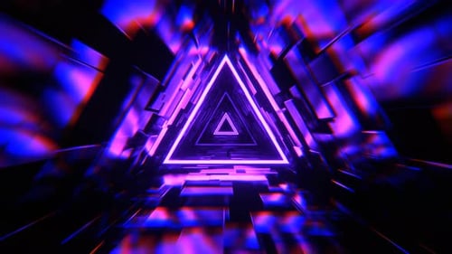 Violetter Infinite Triangle Sci Fi Glitch Tunnel-Hintergrund VJ Loop in 4K